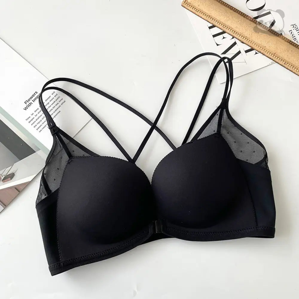 ID560 ミニ丈 谷間メイク 体型補正 レース フロントホック ワイヤーなし 下着 レディース 女性 ブラ 盛り シームレス 小胸 盛ブラ 盛りブラ 谷間 盛れるブラ ベージュ 超盛りブラ ブラック / 32/70AB