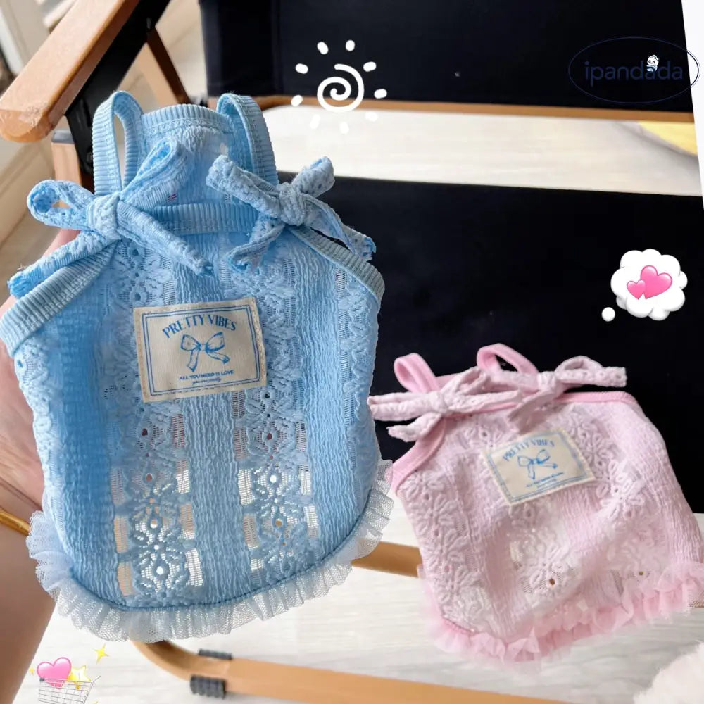 ID569 ペット用 レトロ リボン サロペット レースフリンジ 犬服 ポメラニアン ヨークシャーテリア ティーカッププードル マルチーズ 夏 クール 猫用 おしゃれ ペット用品＞ウェア
