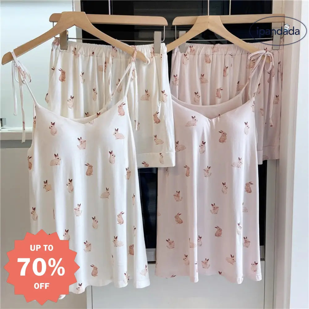 ID633 レディース 日系 うさぎ パジャマ アイスクリーム モダール 夏用 サロペット ショートパンツ セット パッド内蔵 甘い レディース＞セットアップ