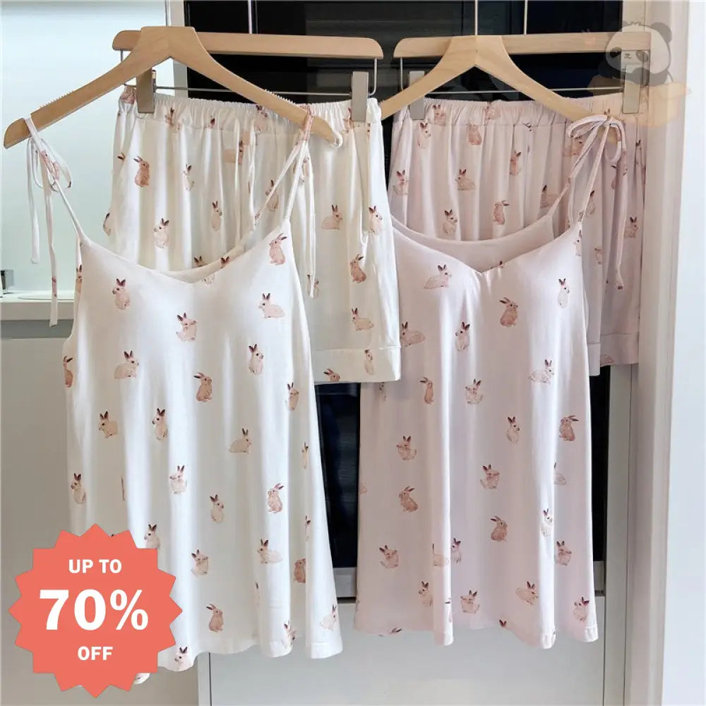 ID633 レディース 日系 うさぎ パジャマ アイスクリーム モダール 夏用 サロペット ショートパンツ セット パッド内蔵 甘い レディース＞セットアップ