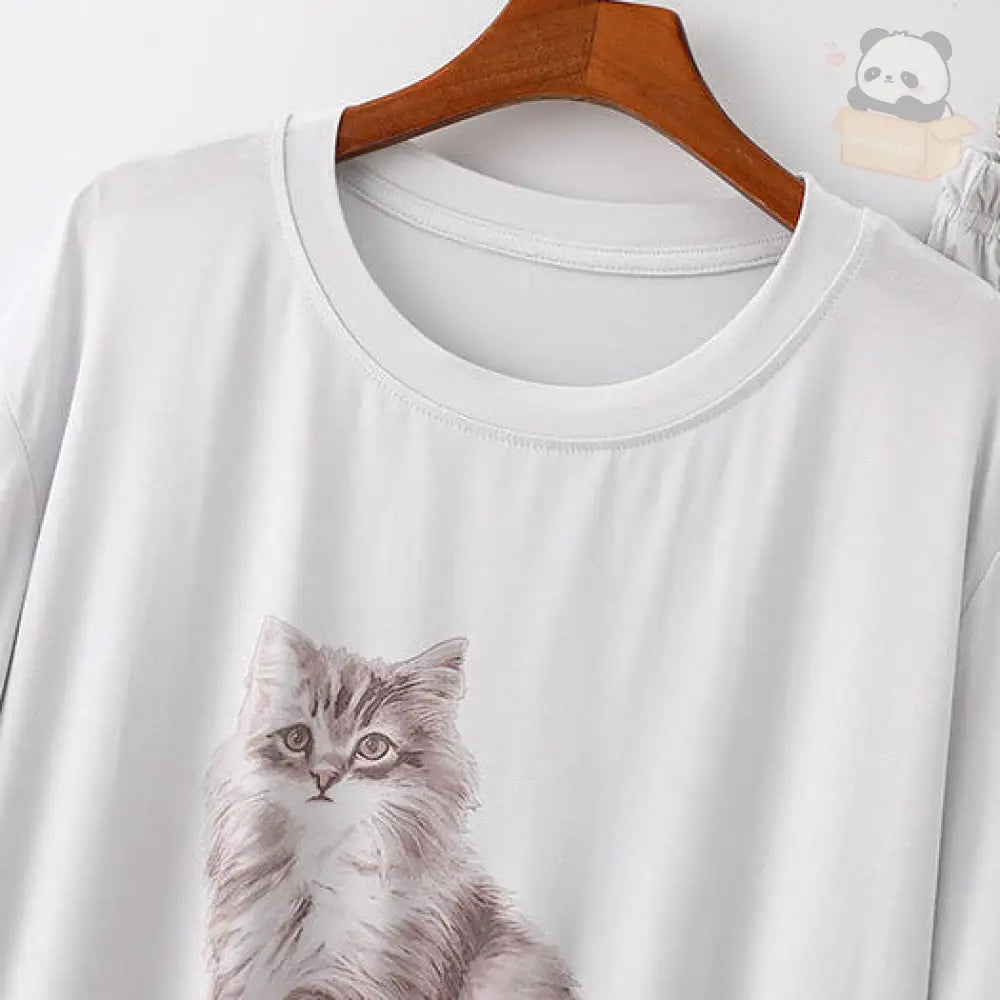 ID644 猫柄 肌触り柔らかい パジャマ レディース 上下セット 母の日 ギフト かわいい おしゃれ ナイトウェア 春 夏 レディース＞セットアップ