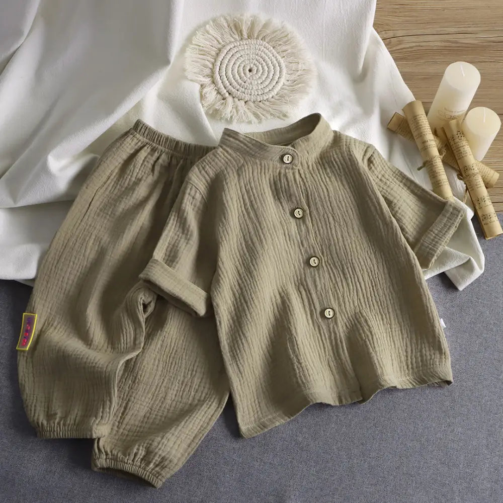 ID654 多色展開 綿麻 パジャマ ベビー パジャマ風 新生児服 夏用 前開き 子供服 出産祝い 春秋 赤ちゃん 子供 女の子 男の子 ルームウェア 上下 かわいい グレー / 80cm ベビー＆キッズ＞ベビー