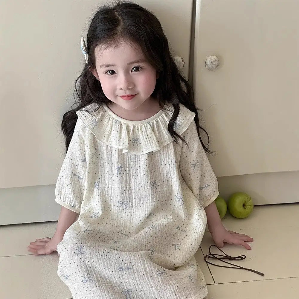 ID666 【お姫様みたいな快適ナイトドレス】キッズ パジャマ 女の子 半袖 ワンピース プリンセス 子供 ロング ルームウェア 女の子ドレス 子ども 春夏 夏物 寝巻き くすみカラー タイプ② / 100cm ベビー＆キッズ＞キッズ