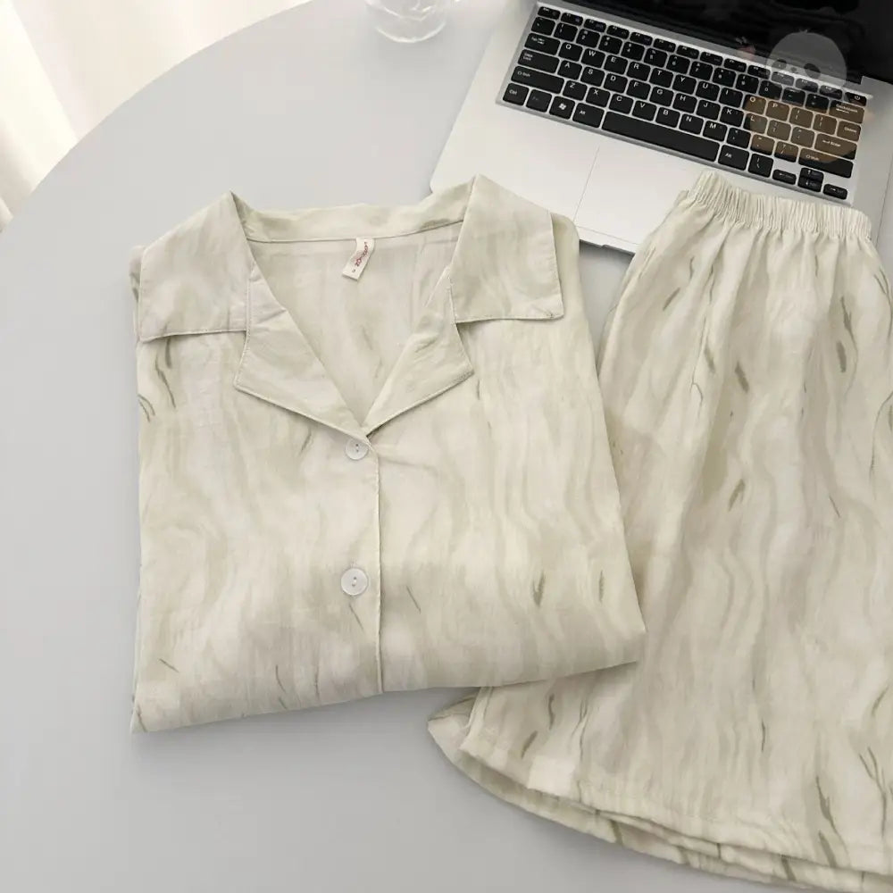 ID687 カップル パジャマ 綿 新作 夏 ストライプ カーディガン ショートパンツ ゆったり ルームウェア おそろい メンズ レディース セット 吸汗 速乾 おしゃれ カップル＞セットアップ