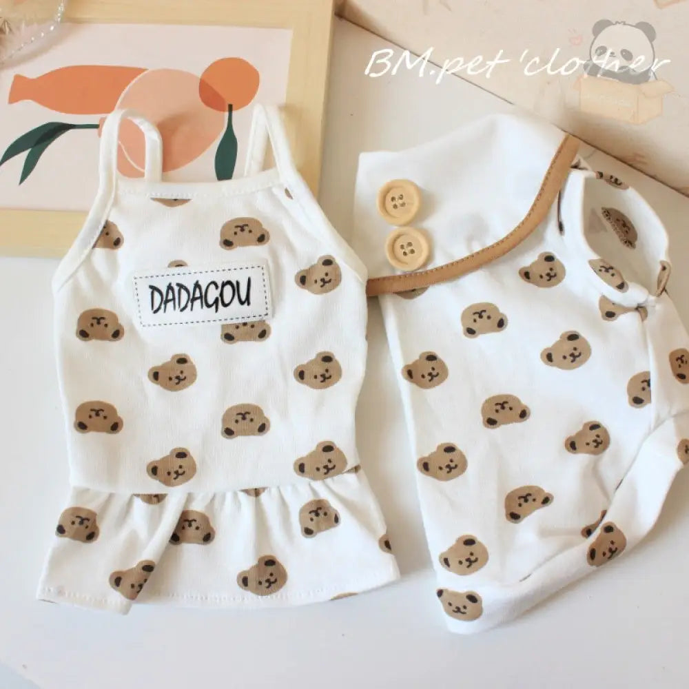 ID723 インスタ ペット クマ 綿 ベスト 猫 服 かわいい 快適 犬 タンクトップ カップル スカート 薄手 春夏 服 ペット用品＞ウェア