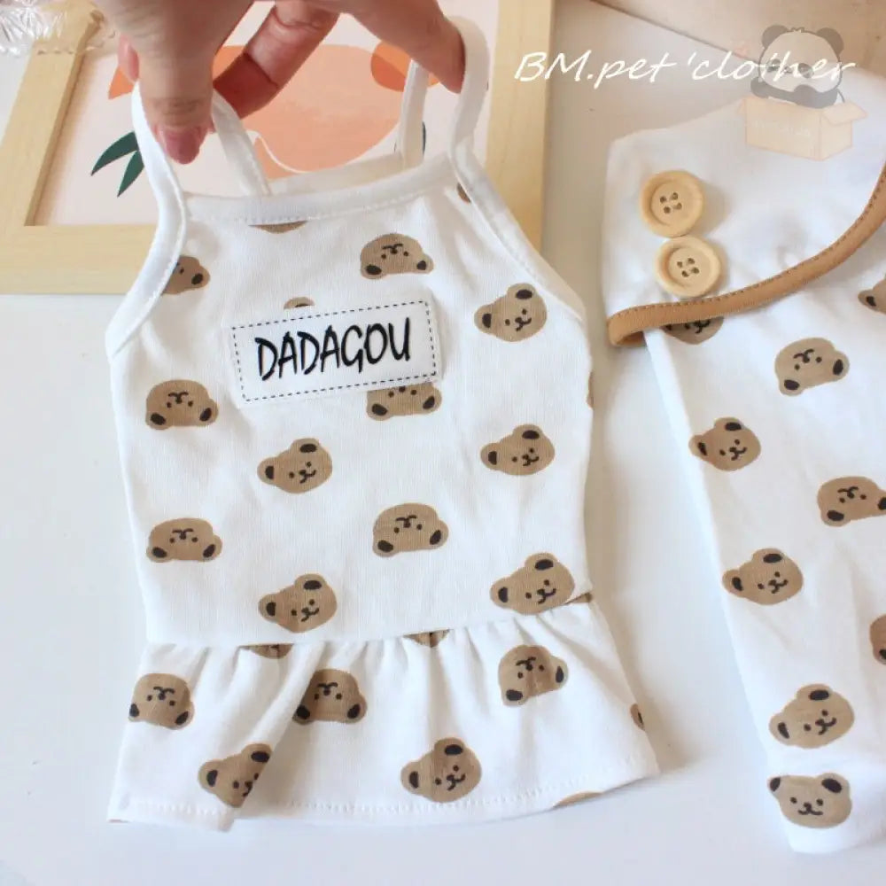 ID723 インスタ ペット クマ 綿 ベスト 猫 服 かわいい 快適 犬 タンクトップ カップル スカート 薄手 春夏 服 ペット用品＞ウェア