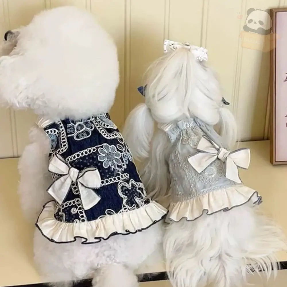 ID726 新作 ペット服 立体 リボン 刺繍 プリント 犬 猫 プリンセス 小型犬 ヨークシャー ビション 春夏 薄手 通気性 ベスト プリンセス スカート ペット用品＞ウェア