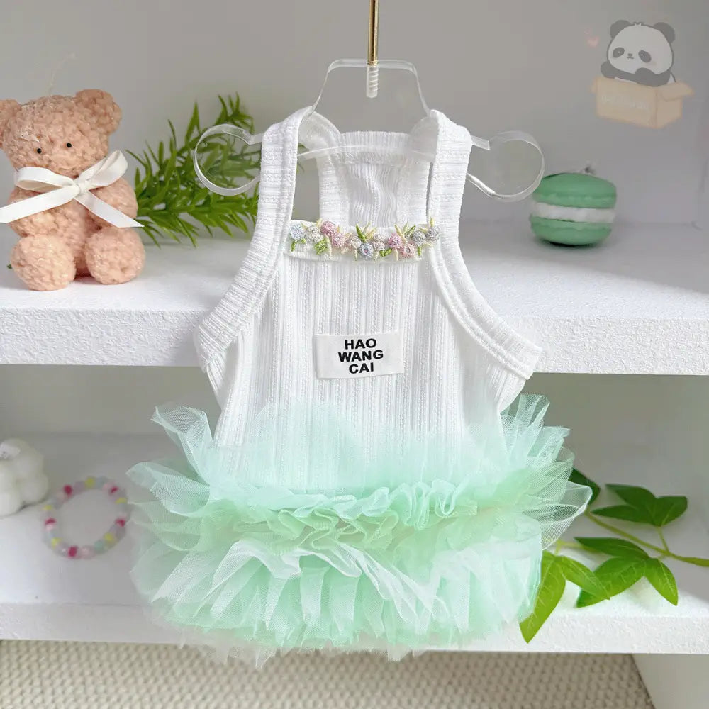 ID729 ペット プリンセス スカート 花 刺繍 インスタ映え 猫 服 春夏 ふんわり スカート ビション フリーゼ テディ シュナウザー チュール スカート かわいい ドーパミン カラー ホワイト / XS ペット用品＞ウェア