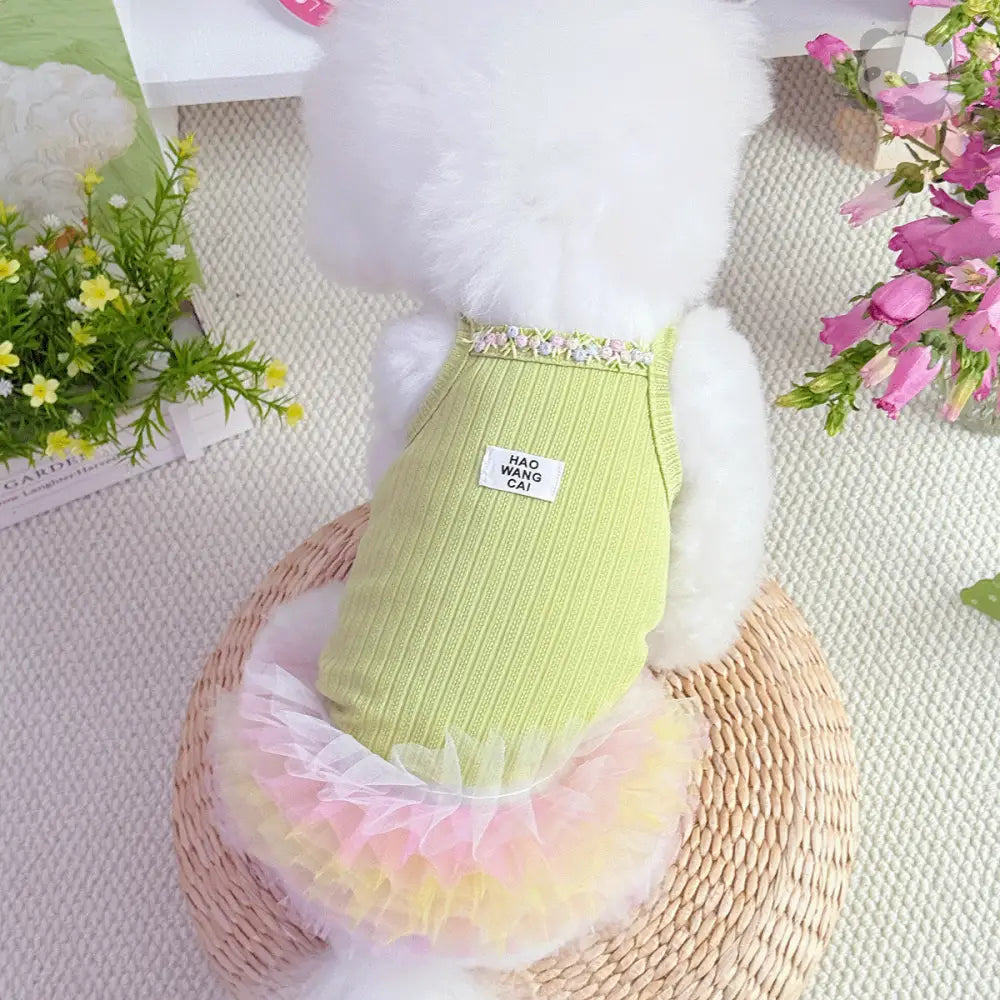 ID729 ペット プリンセス スカート 花 刺繍 インスタ映え 猫 服 春夏 ふんわり スカート ビション フリーゼ テディ シュナウザー チュール スカート かわいい ドーパミン カラー ペット用品＞ウェア