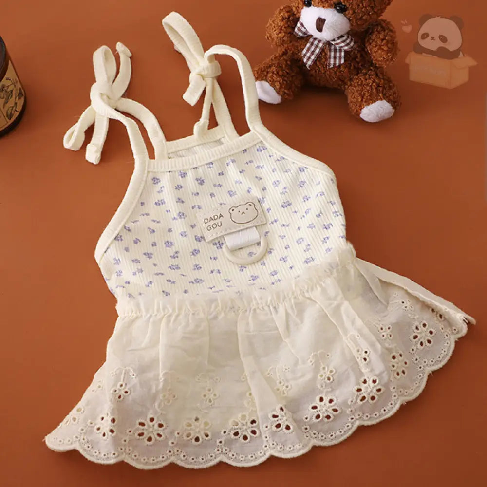 ID733 犬服 リード対応 花柄 プリンセススカート ティーカップ テディ 通気性 抜群 防毛 脱落 春夏 子犬用 かわいい インスタ風 柔らかい レース 縁取り ペット用品＞ウェア