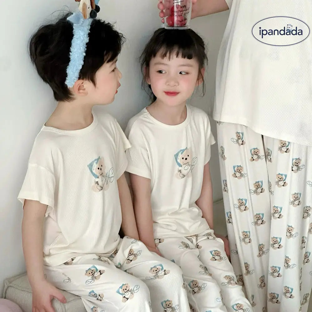 ID774 くま柄 親子服 半袖パジャマ 子供服 キッズ 女の子 男の子 パジャマ 半袖パジャマ ルームウェア 半袖ルームウェア ベビー＆キッズ＞キッズ