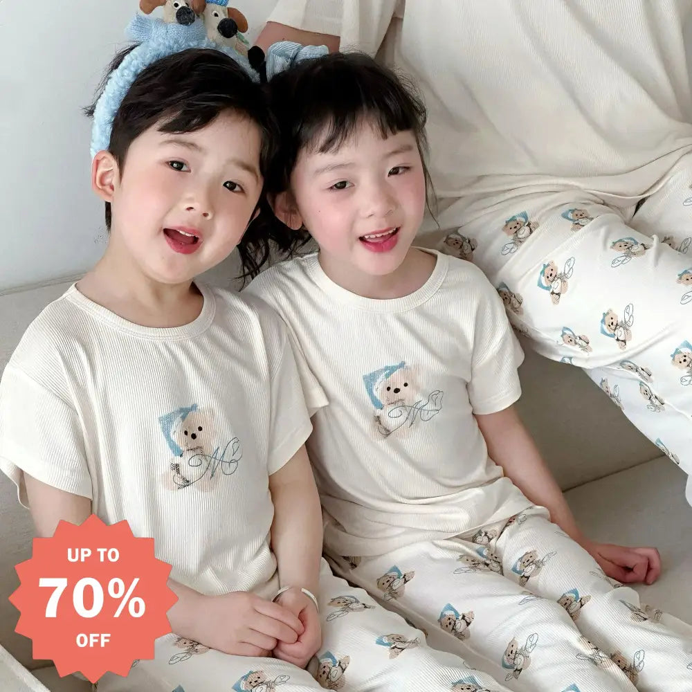 ID774 くま柄 親子服 半袖パジャマ 子供服 キッズ 女の子 男の子 パジャマ 半袖パジャマ ルームウェア 半袖ルームウェア 写真通り / 90cm ベビー＆キッズ＞キッズ