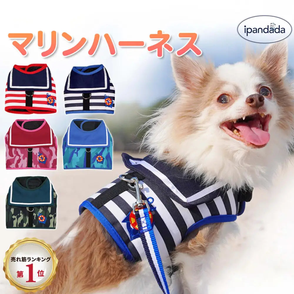 ID827 犬 ハーネス 小型犬 猫 リードセット 脱げない 散歩 かわいい 胴輪 マリン セーラー服 リード セーラー ボーダー ブルー 赤 レッド 青 はーねす おでかけ 子犬 洋服 子ネコ 成犬用 こねこ ねこちゃん