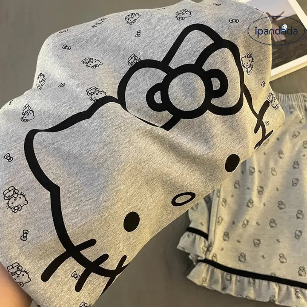 ID884 パジャマ レディース 夏用 和風 半袖 ショートパンツ 薄手 キュート カートゥーン ハローキティ フリル 学生寮 ホームウェア ルームウェア 部屋着 レディース＞セットアップ