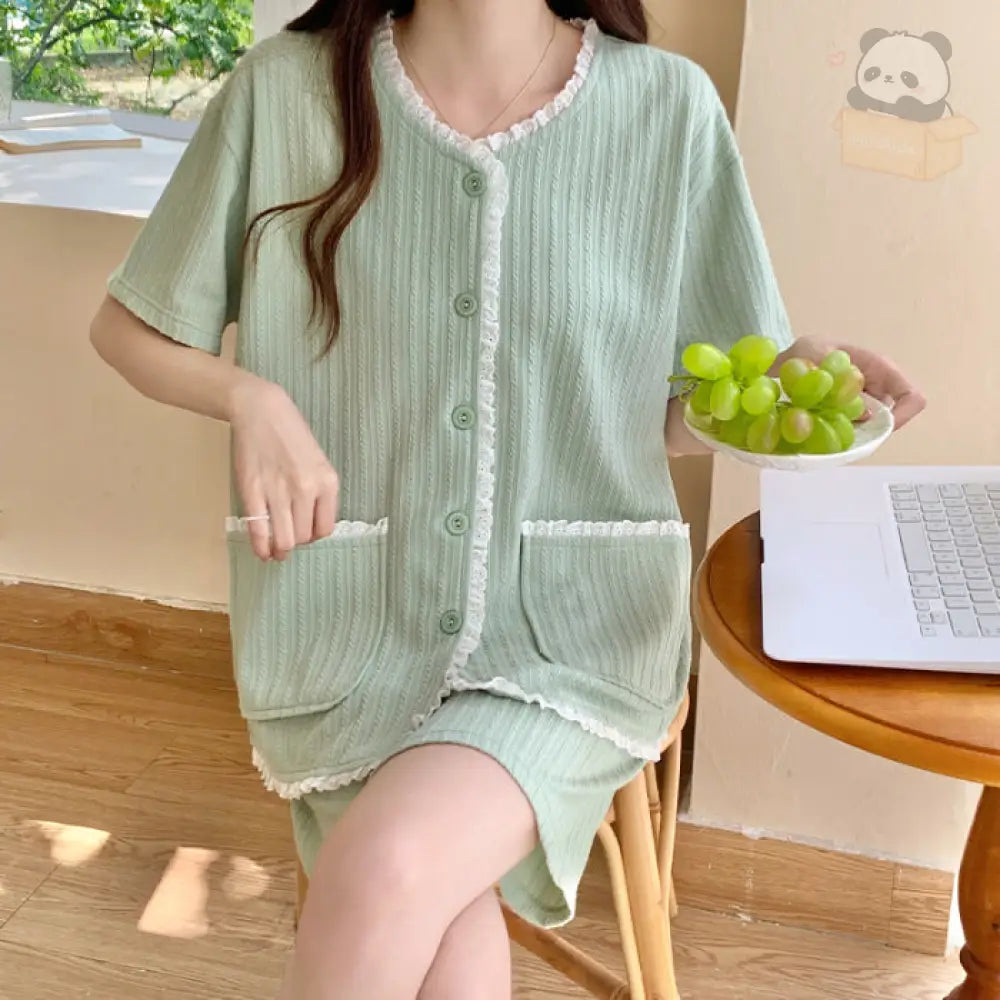 ID938 3色展開 配色 パジャマ レディース ルームウェア セットアップ 上下セット 半袖 夏 かわいい おしゃれ 薄手 前開き ゆったり 部屋着 寝巻き 40代 50代 入院 旅行 レディース＞セットアップ