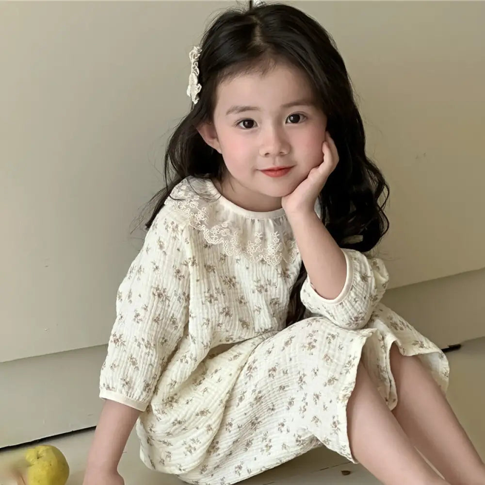 ID984 2025夏新作 女の子 ガーゼ綿100% パジャマセット 七分袖 韓国風 プリンセスデザイン 薄手 おうちコーデ ベビー＆キッズ＞キッズ