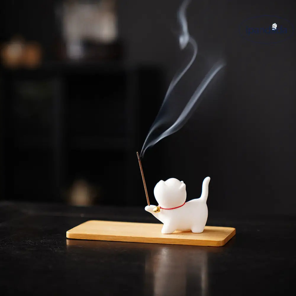 ID783 インセンスホルダー 陶器製 猫 デザイン かわいい ミニサイズ 茶道 茶席 卓上 香り鑑賞 アロマ 工芸品 置物 デコレーション ギフト プレゼント 和風 インテリア セラミック キャット 香立て 手作り風 寝具＞フレグランス