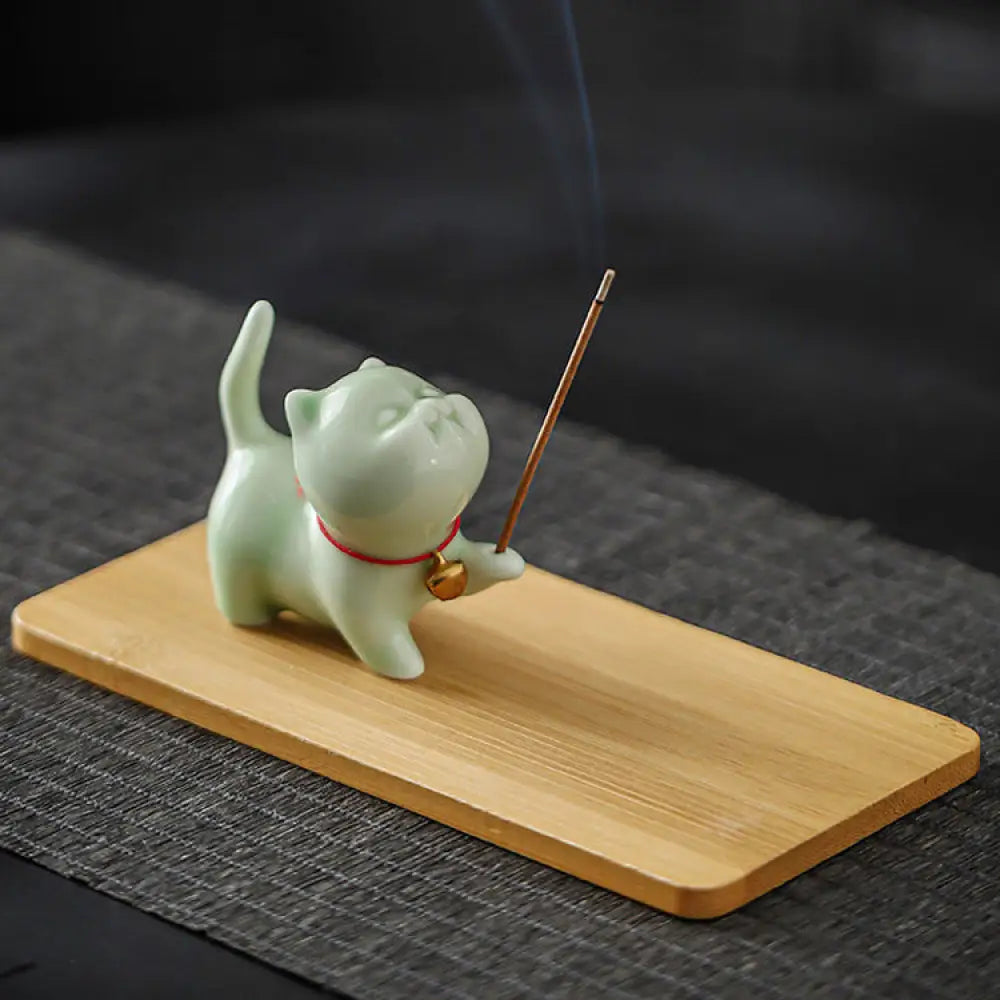 ID783 インセンスホルダー 陶器製 猫 デザイン かわいい ミニサイズ 茶道 茶席 卓上 香り鑑賞 アロマ 工芸品 置物 デコレーション ギフト プレゼント 和風 インテリア セラミック キャット 香立て 手作り風