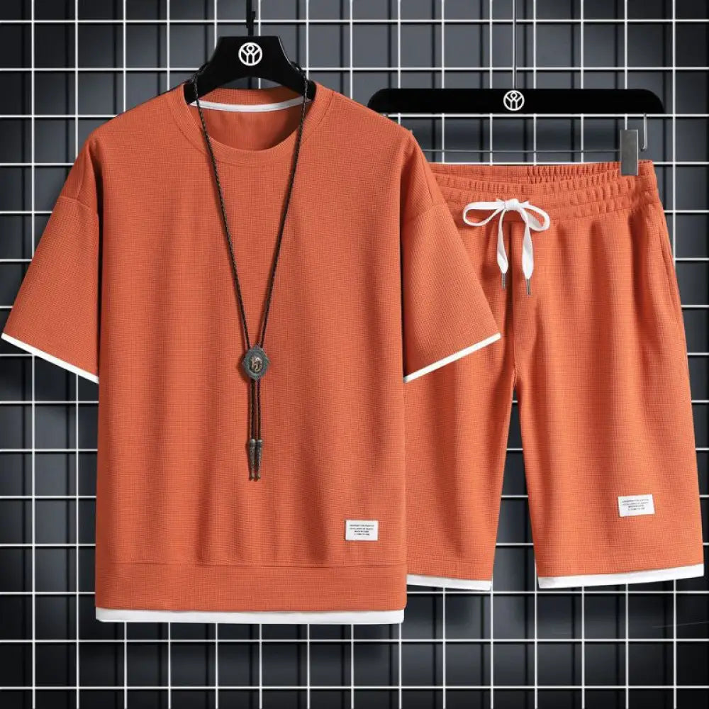 ID588 ジャージ上下 メンズ 半袖 セットアップ 上下セット 無地Tシャツ 短パン ワッフル編み スポーツウェア ハーフパンツ ルームウェア お兄系 パジャマ ナイトウェア 春 夏用 ランニング ウォーキング 散歩 メンズファッション