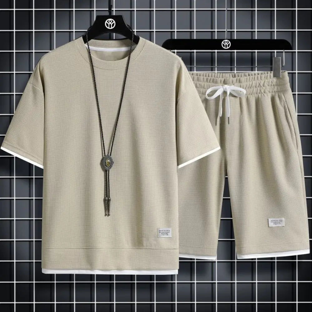 ID588 ジャージ上下 メンズ 半袖 セットアップ 上下セット 無地Tシャツ 短パン ワッフル編み スポーツウェア ハーフパンツ ルームウェア お兄系 パジャマ ナイトウェア 春 夏用 ランニング ウォーキング 散歩 メンズファッション