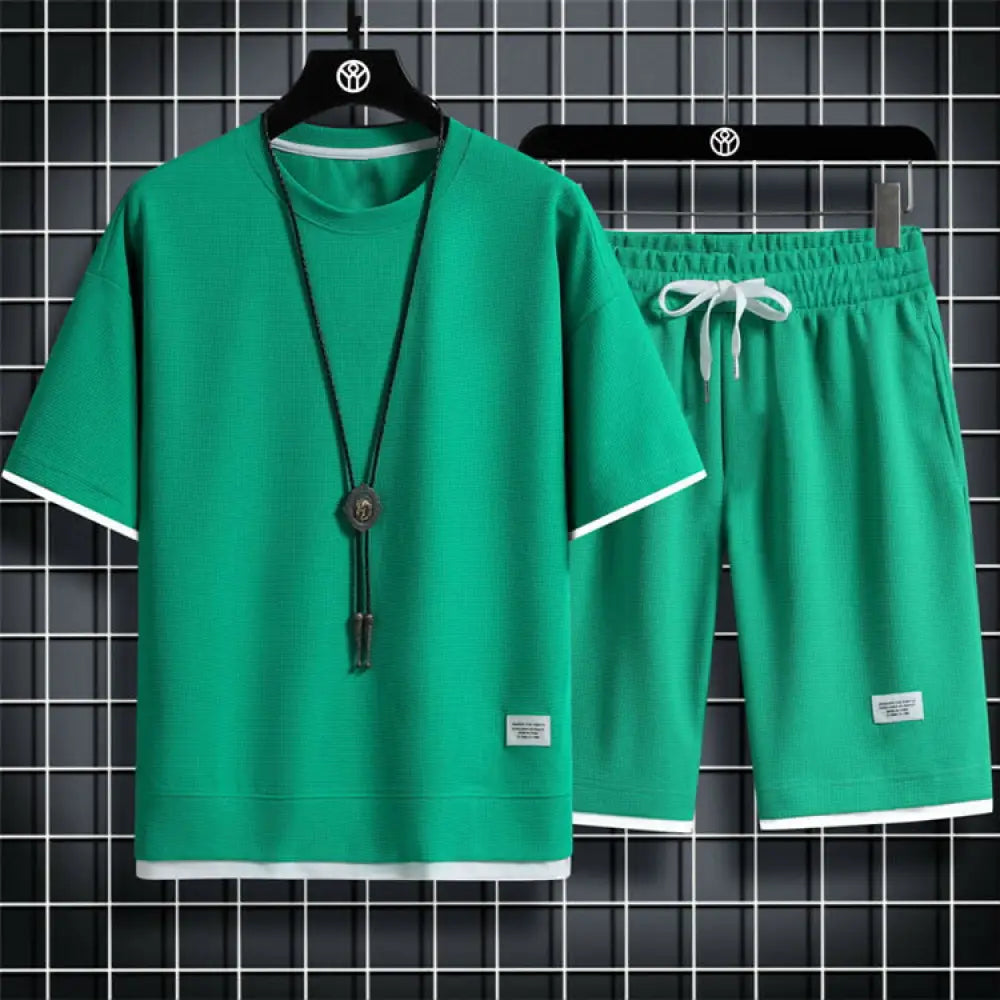 ID588 ジャージ上下 メンズ 半袖 セットアップ 上下セット 無地Tシャツ 短パン ワッフル編み スポーツウェア ハーフパンツ ルームウェア お兄系 パジャマ ナイトウェア 春 夏用 ランニング ウォーキング 散歩 メンズファッション