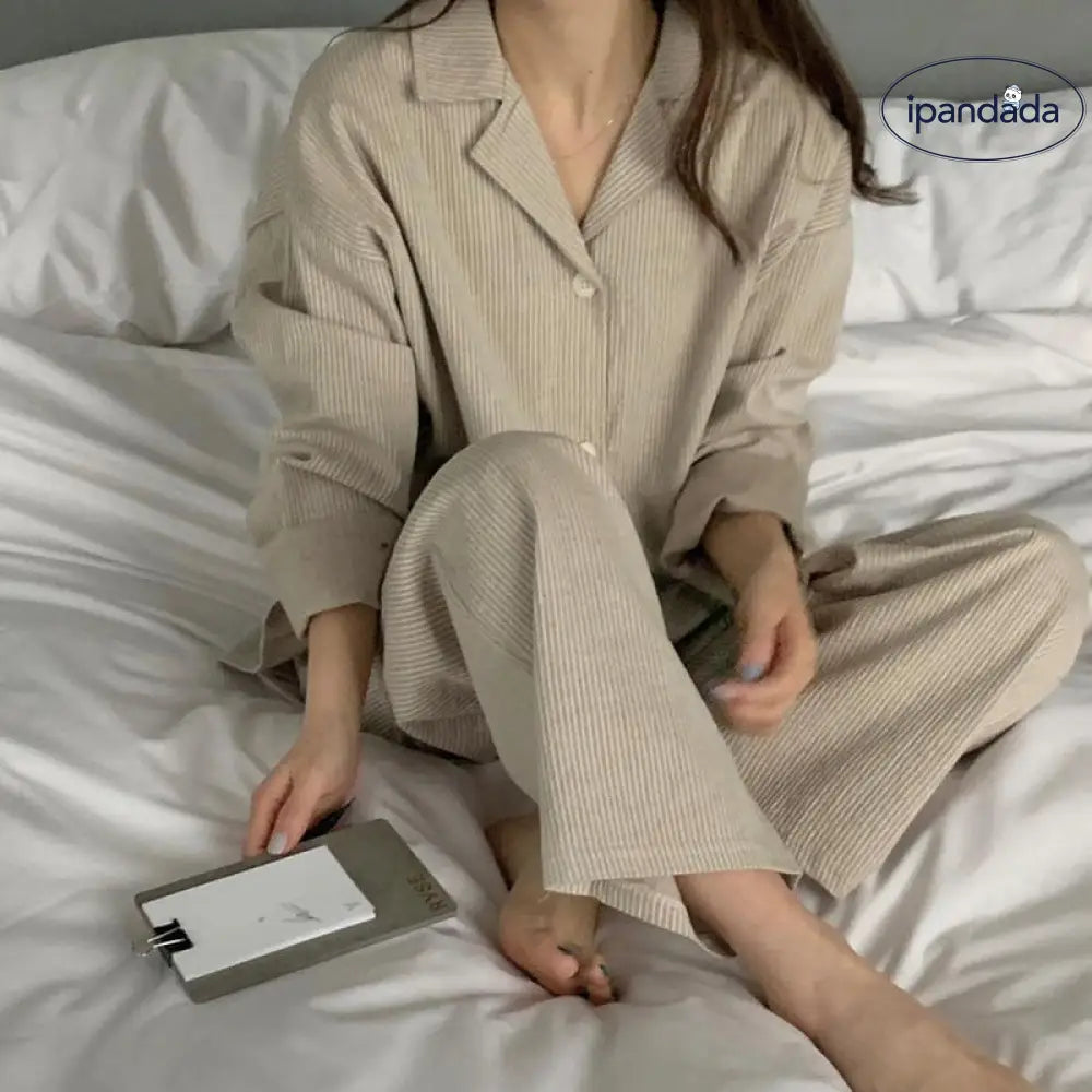 フレンチ風 インスタグラムスタイル シンプル ストライプ 部屋用 長袖 パジャマ レディース カジュアル ルーズ ハウスウェア セット ID2005 写真通り / M レディース>セットアップ