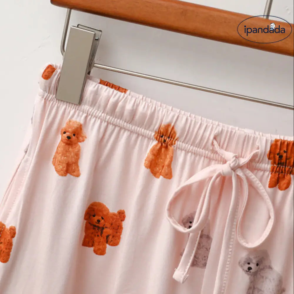 ID517 3色展開 犬柄 セットアップ トップス 部屋着 ルームウェア レディース 大きいサイズ 春 夏 ゆったり 上下 セット 半袖 着心地 肌触り 敏感肌 乾燥肌 レディース＞セットアップ