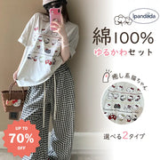 極上の眠り！パジャマ レディース 春 新作 チェック柄 キュート ねこ プリント ラウンドネック 半袖 長ズボン 薄手 綿100% カートゥーン カジュアル ホームウェア ルームウェア 外出対応 セット 涼感 通気性抜群 洗濯可能 部屋着