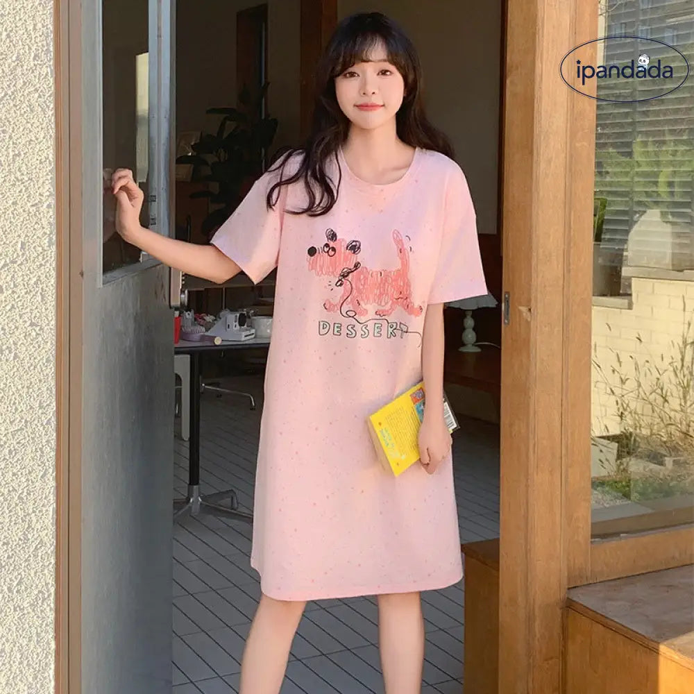 ID1419 接触冷感 モダール パッド付き ワンピースパジャマ レディース 半袖 丸首 花柄プリント 吸汗速乾 洗濯機OK