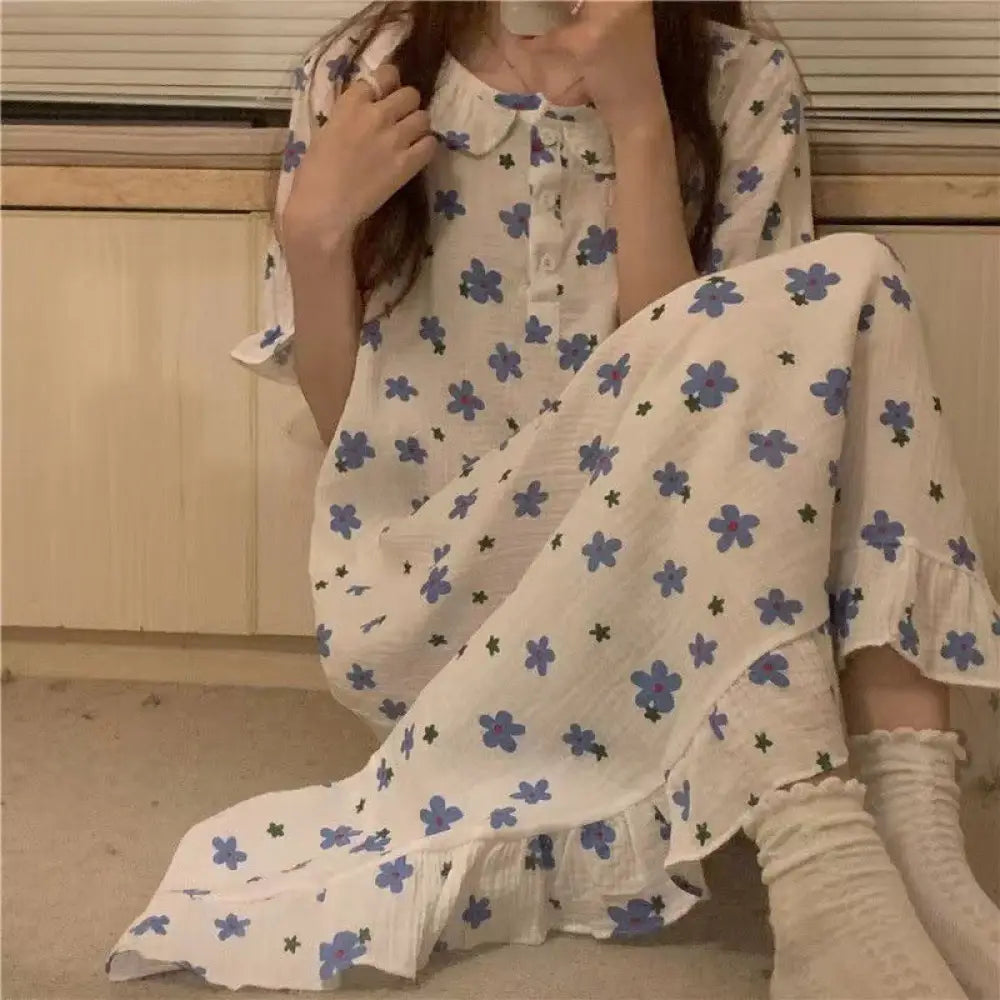 インスタ風 ルームウェア レディース 夏用 薄手 パフスリーブ ミディ丈 ナイトドレス ゆったり ショートスリーブ かわいい 学生用 パジャマ ID1809 タイプ④ / M レディース>ワンピース