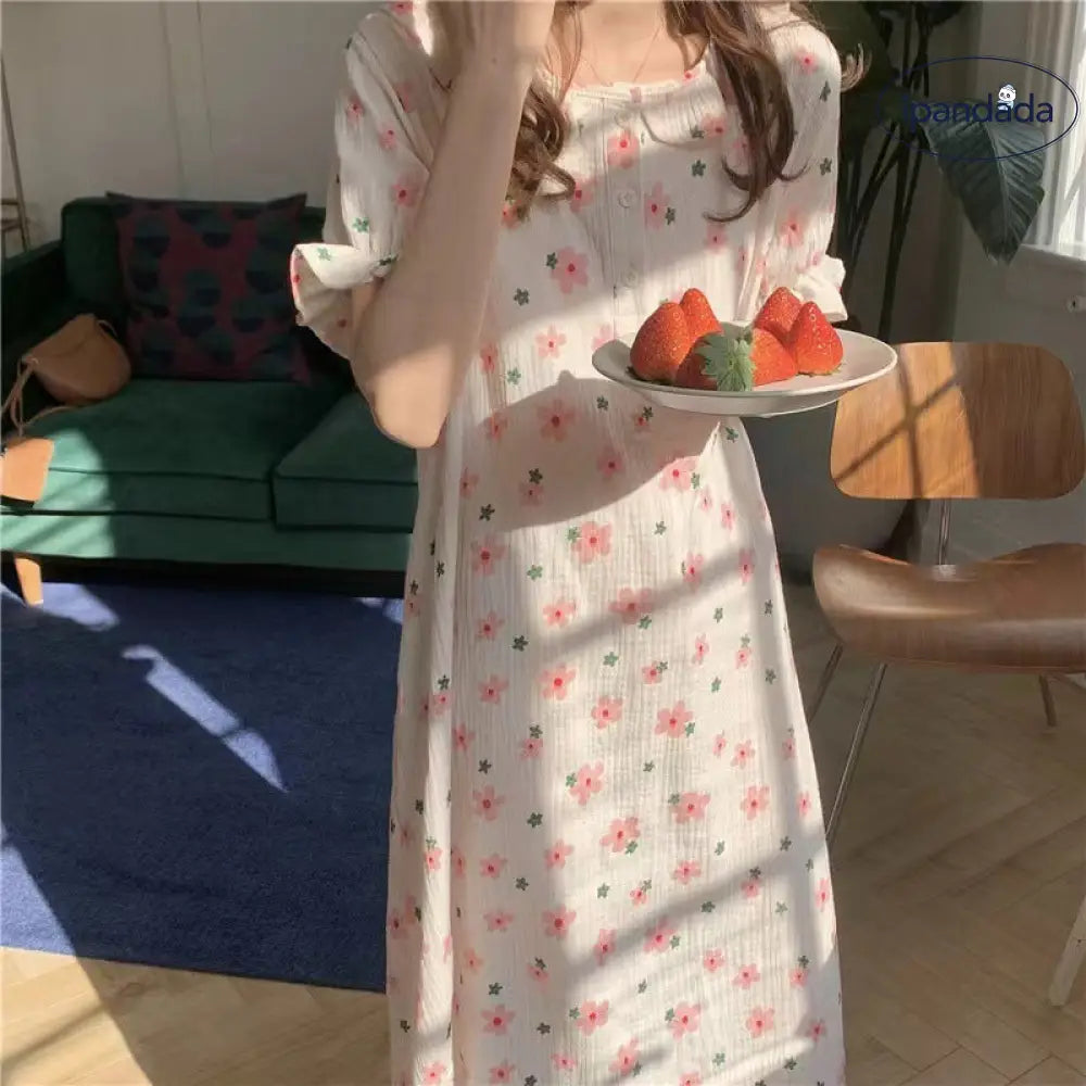 インスタ風 ルームウェア レディース 夏用 薄手 パフスリーブ ミディ丈 ナイトドレス ゆったり ショートスリーブ かわいい 学生用 パジャマ ID1809 タイプ⑧ / M レディース>ワンピース