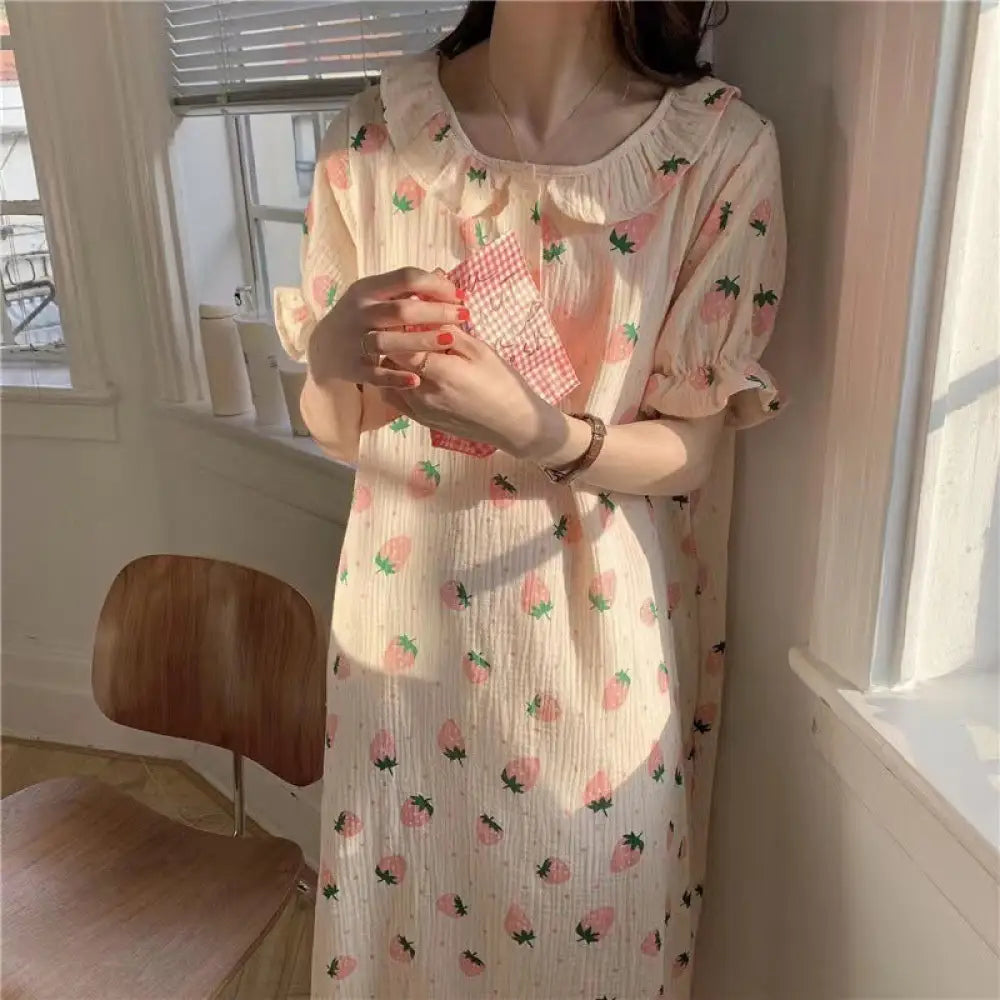 インスタ風 ルームウェア レディース 夏用 薄手 パフスリーブ ミディ丈 ナイトドレス ゆったり ショートスリーブ かわいい 学生用 パジャマ ID1809 タイプ⑨ / M レディース>ワンピース
