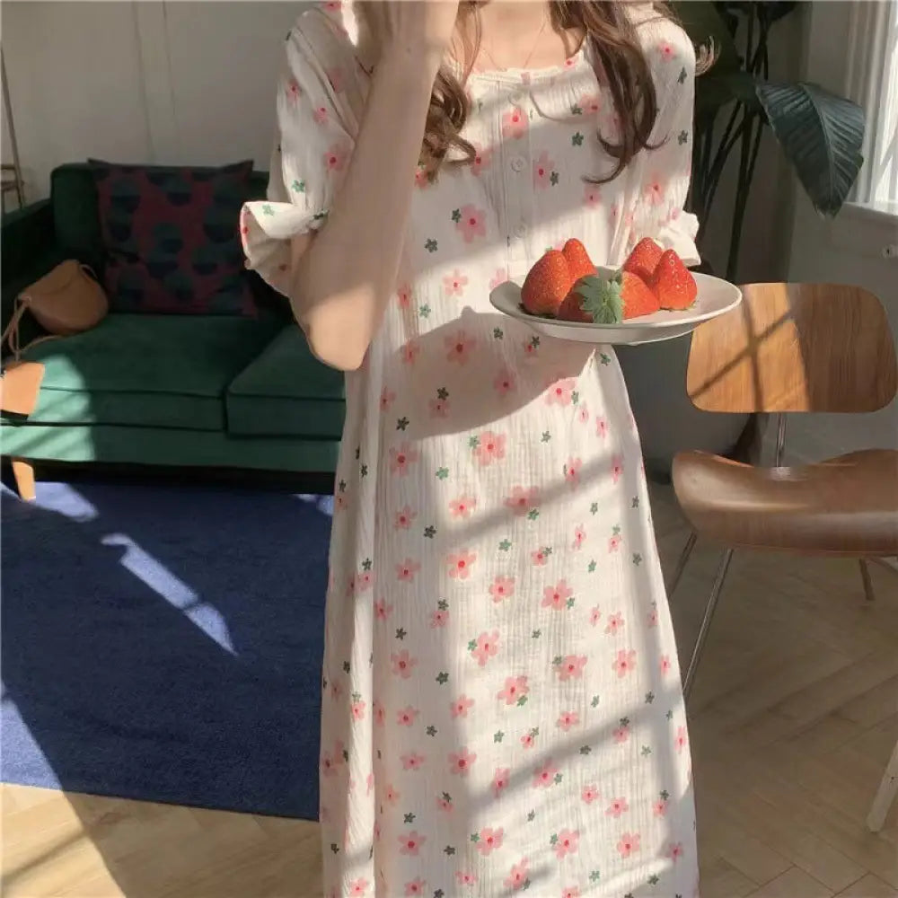 インスタ風 ルームウェア レディース 夏用 薄手 パフスリーブ ミディ丈 ナイトドレス ゆったり ショートスリーブ かわいい 学生用 パジャマ ID1809 タイプ⑧ / M レディース>ワンピース