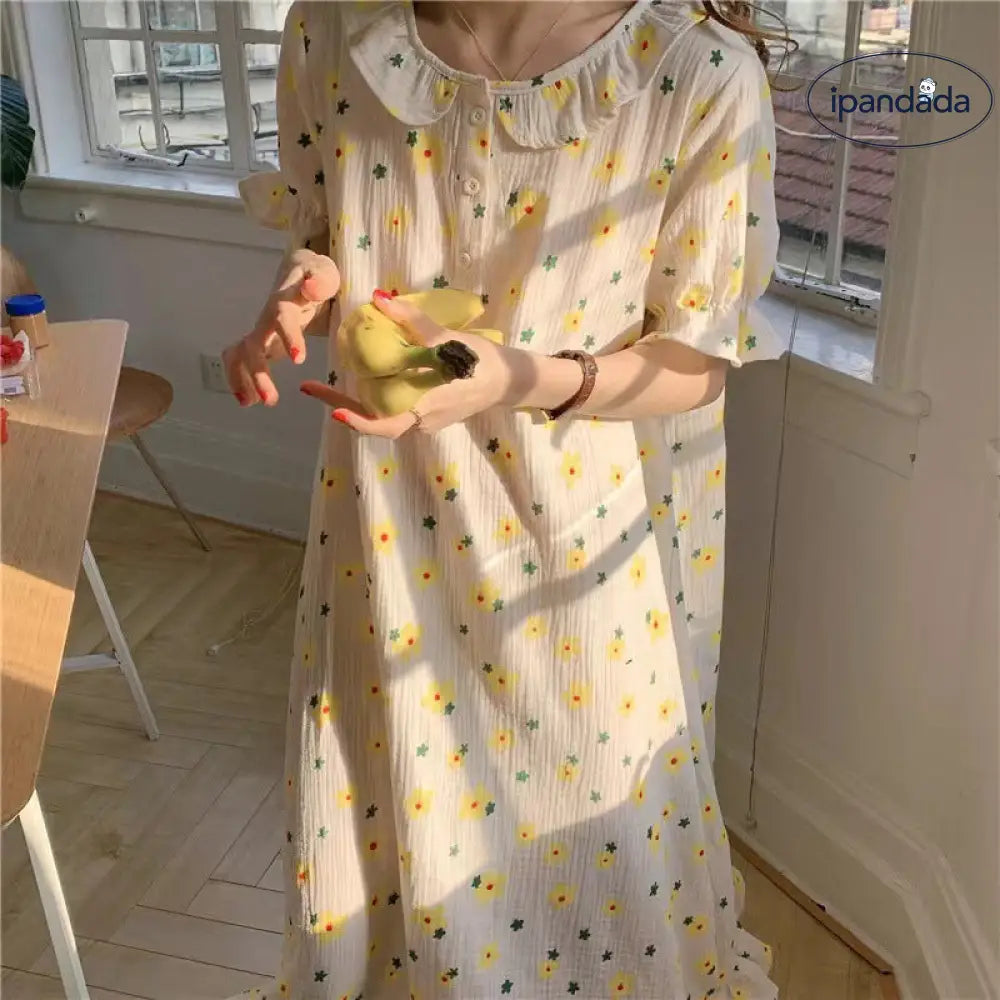 インスタ風 ルームウェア レディース 夏用 薄手 パフスリーブ ミディ丈 ナイトドレス ゆったり ショートスリーブ かわいい 学生用 パジャマ ID1809 タイプ③ / M レディース>ワンピース
