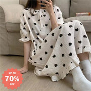 インスタ風 ルームウェア レディース 夏用 薄手 パフスリーブ ミディ丈 ナイトドレス ゆったり ショートスリーブ かわいい 学生用 パジャマ ID1809