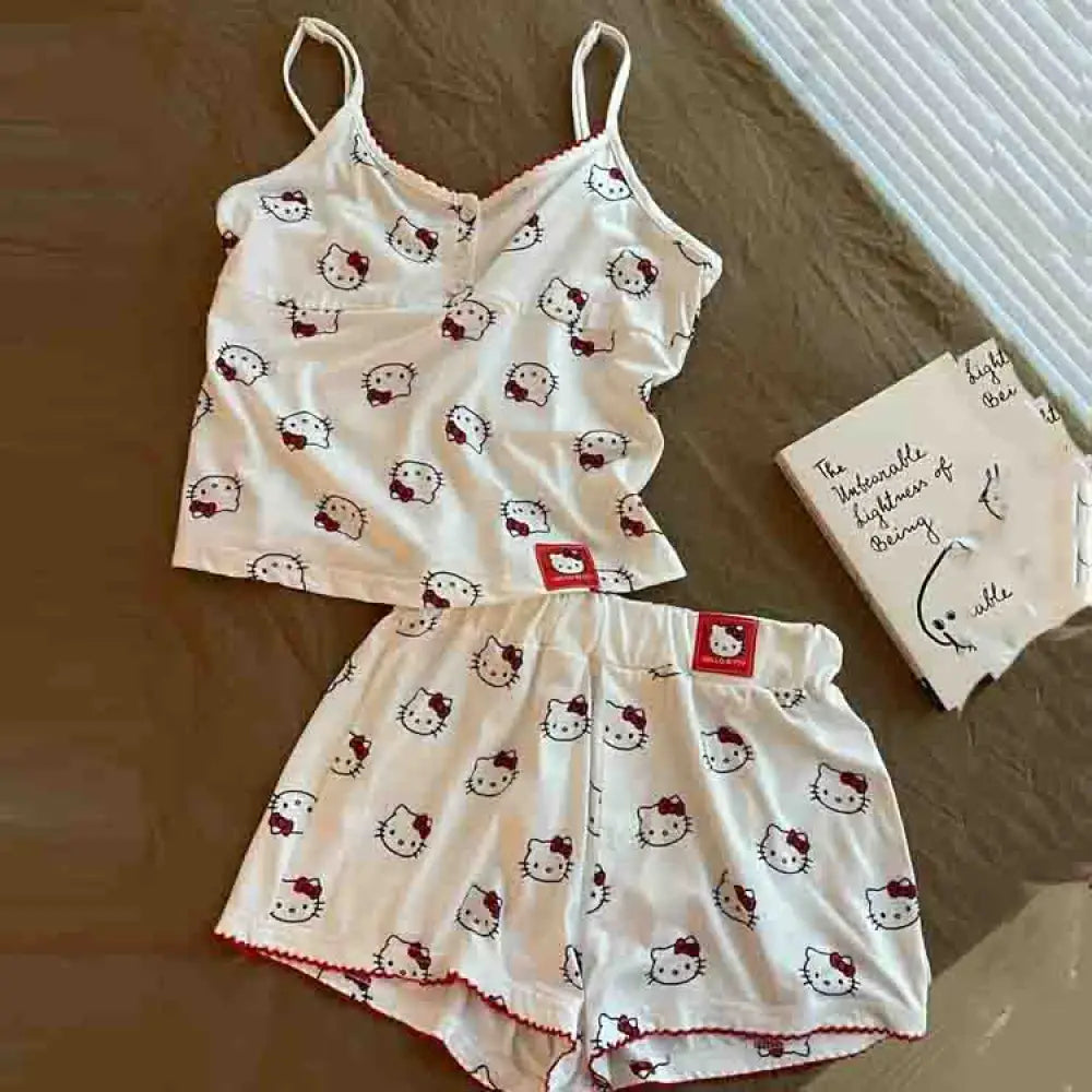 ID621 インスタ風 プリント 可愛い セクシー キャミソール ショートパンツ セット かわいい ルームウェア シンプル 外出可 写真通り（2点セット） / M レディース＞セットアップ