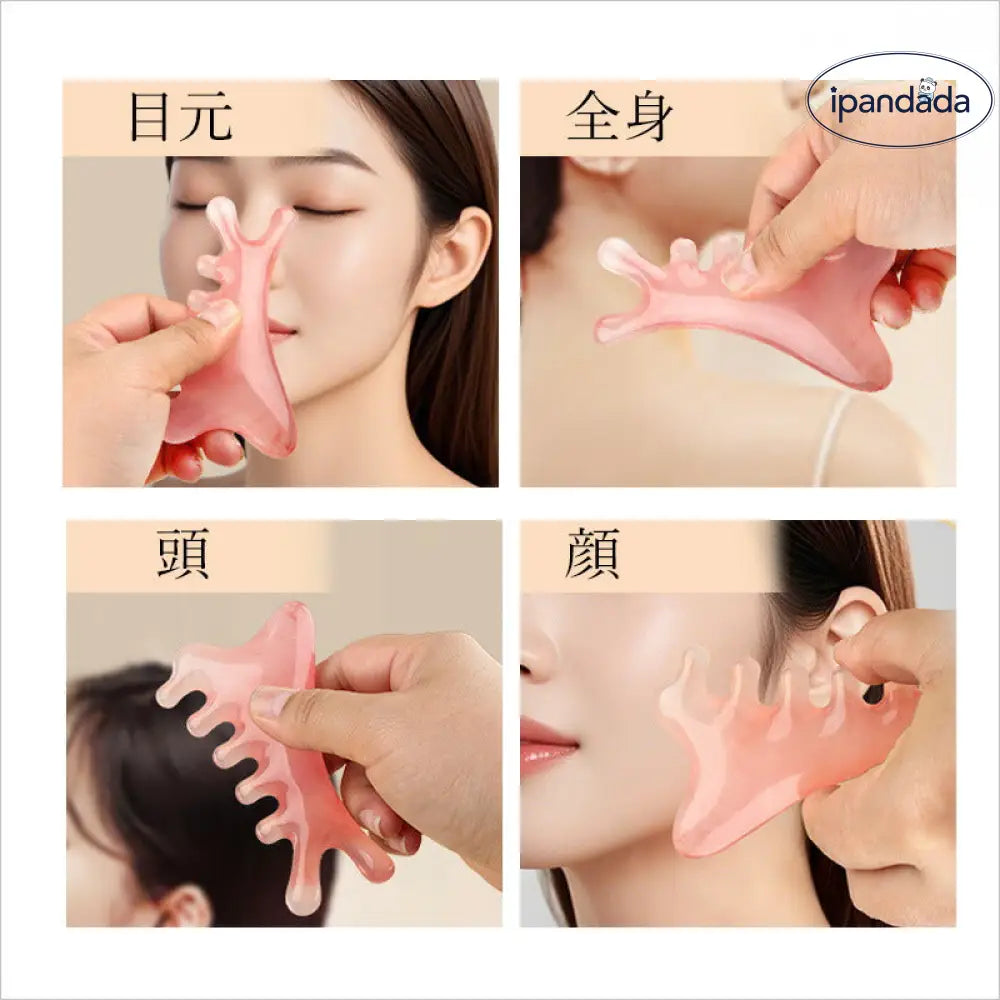4in1美顔 かっさ プレート 小顔ケア 収納袋付き 美容グッズ 美顔器 フェイスケア 頭皮ケア 顔マッサージ 全身マッサージ 小顔効果 健康グッズ ツボ押し フェイスライン リフトアップ 肩こり改善 頭皮マッサージ ID2149