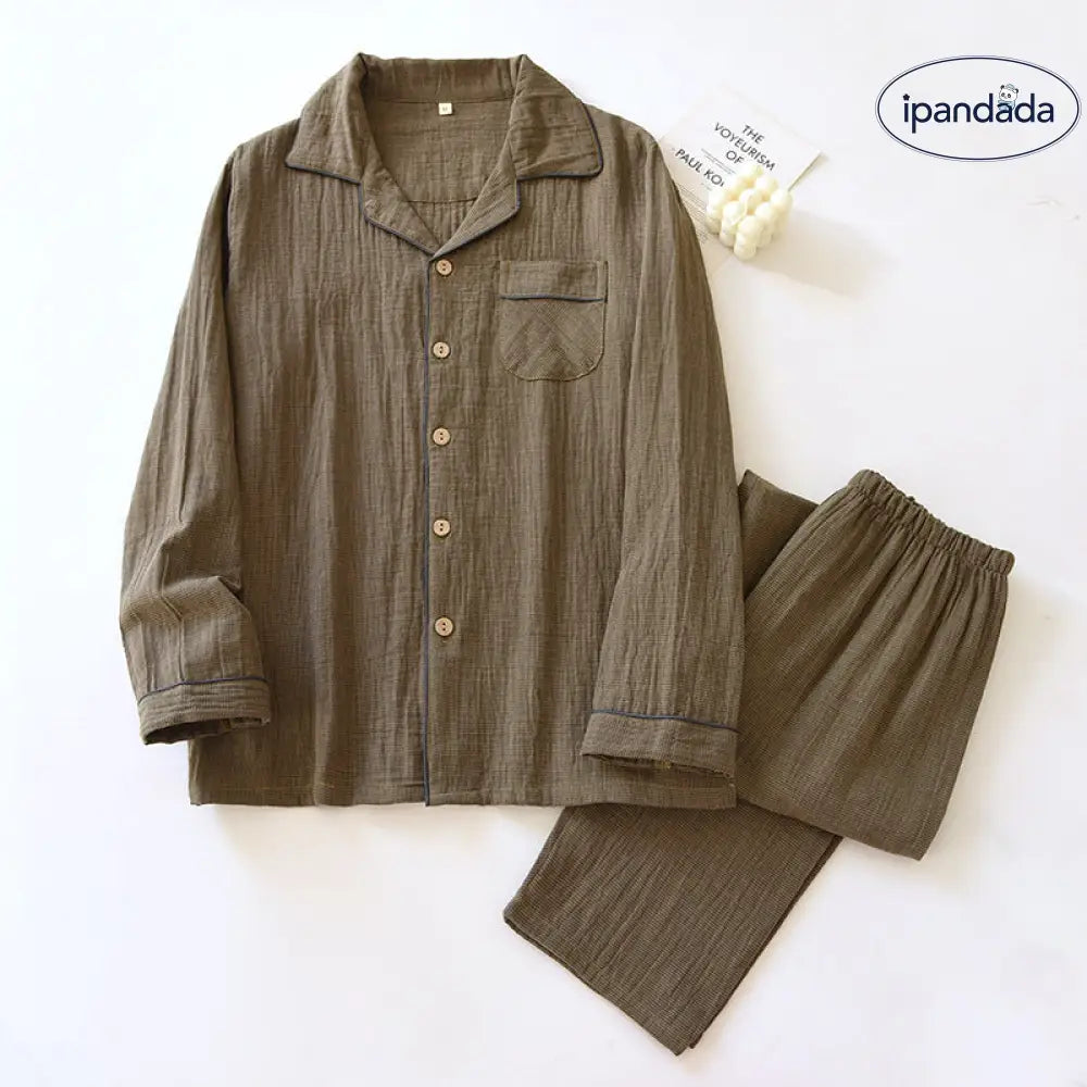 春秋 二重ガーゼ カップル パジャマ レディース 綿100% 部屋着 敬老の日 チェック 全棉 色織り 薄手 メンズ シンプル ルームウェア ID2202