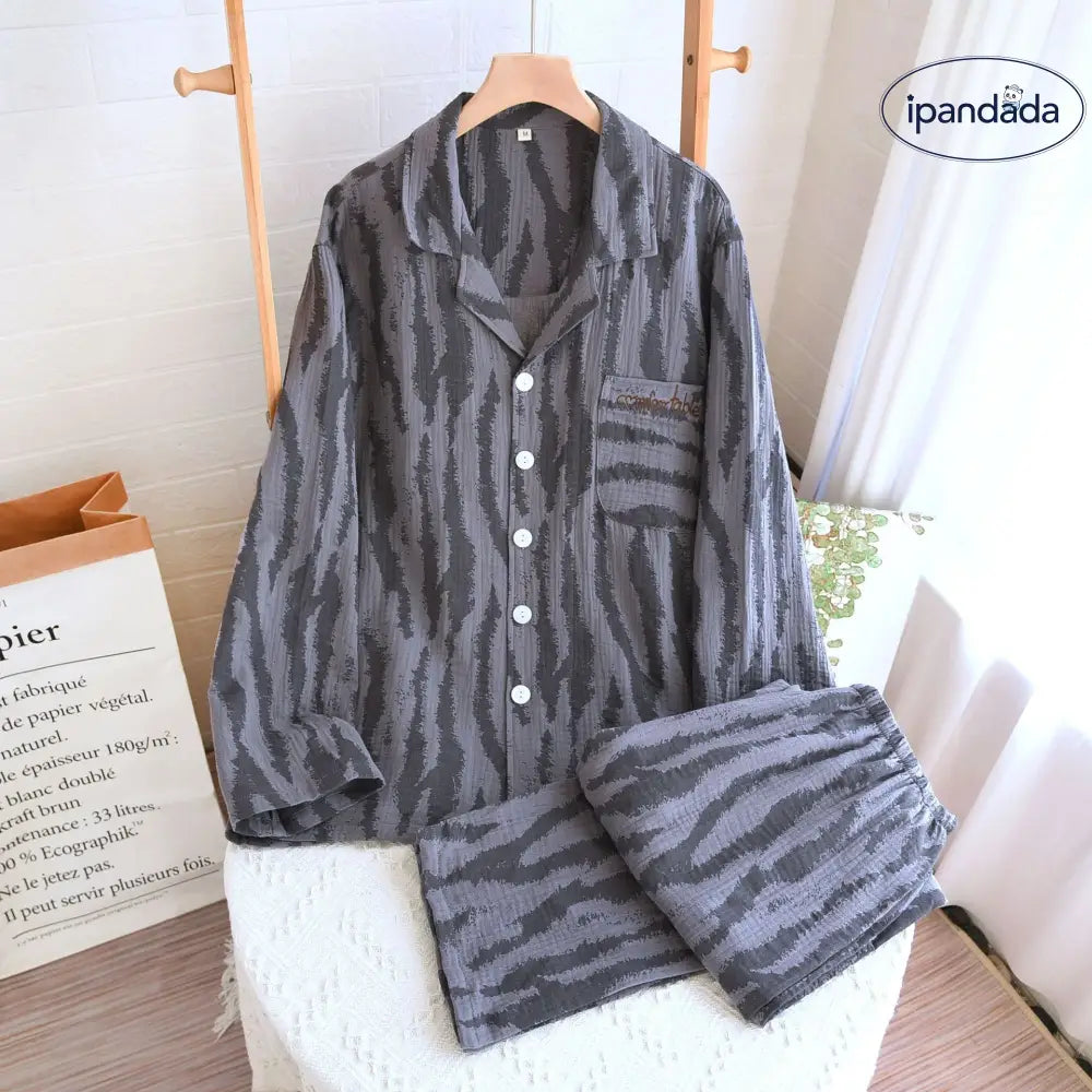 春夏秋 新作 カップルセット 小清新 かわいい 長袖 長ズボン パジャマ 全棉 シワ布 シンプル ハウスウェア 部屋着 ID1999 男性 ダークグレー / M カップル>セットアップ