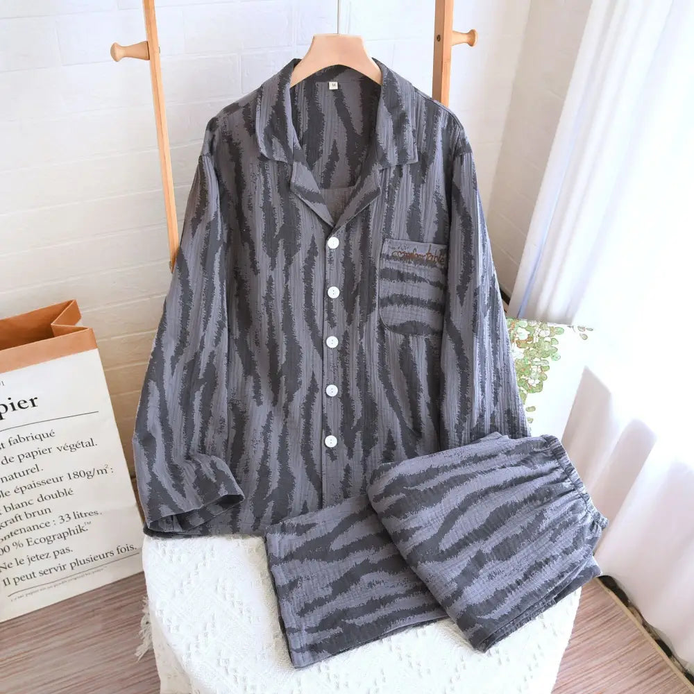 春夏秋 新作 カップルセット 小清新 かわいい 長袖 長ズボン パジャマ 全棉 シワ布 シンプル ハウスウェア 部屋着 ID1999 男性 ダークグレー / M カップル>セットアップ