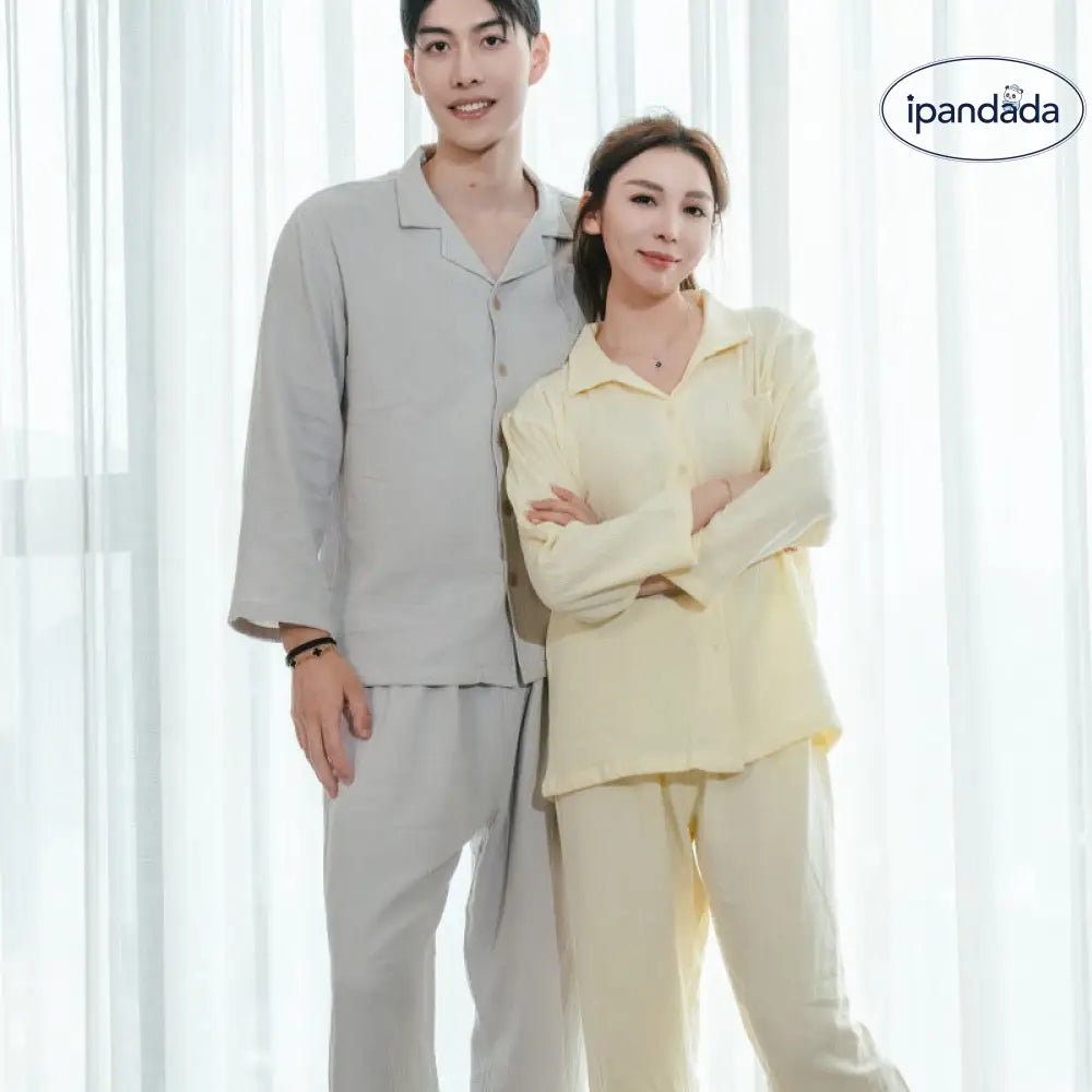 ダブルレイヤー コットン パジャマ 春秋  カップル 家庭服 長袖 長パンツ セット 春用 外出可 ペア 部屋着 ID2239
