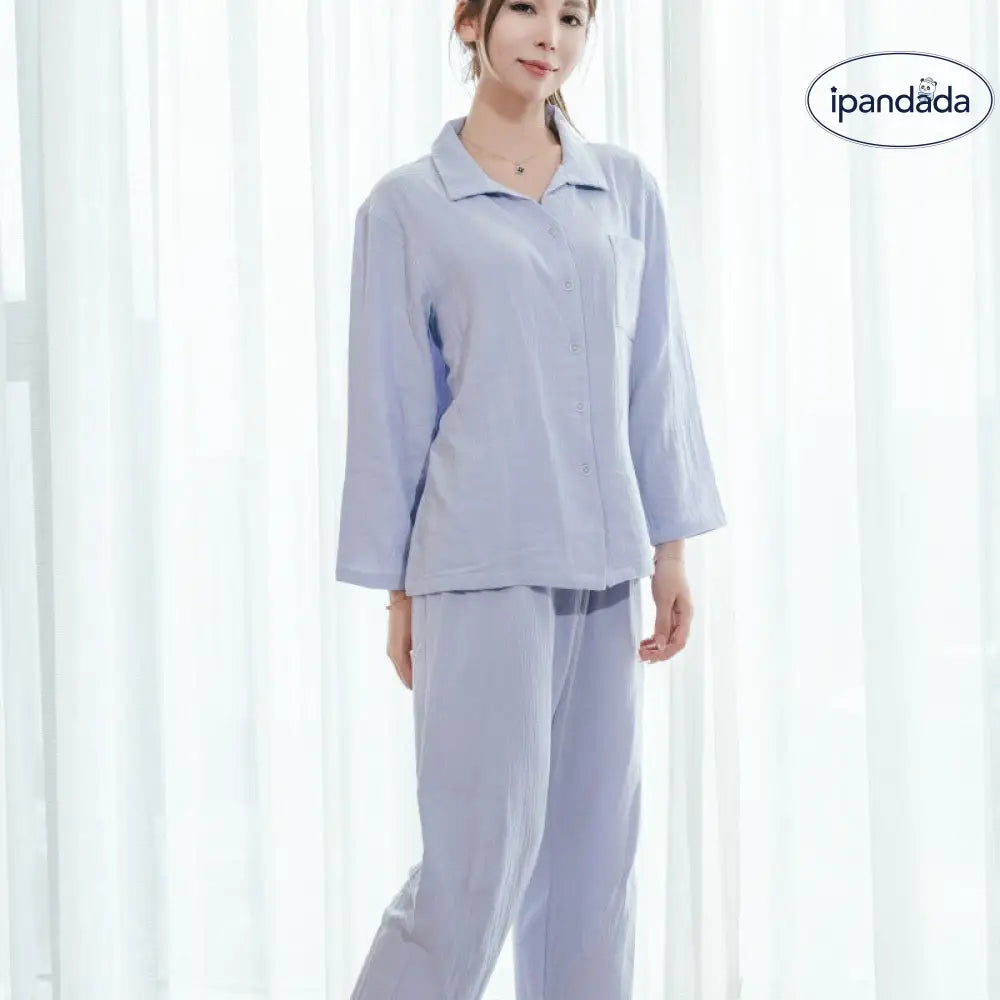 ダブルレイヤー コットン パジャマ 春秋  カップル 家庭服 長袖 長パンツ セット 春用 外出可 ペア 部屋着 ID2239