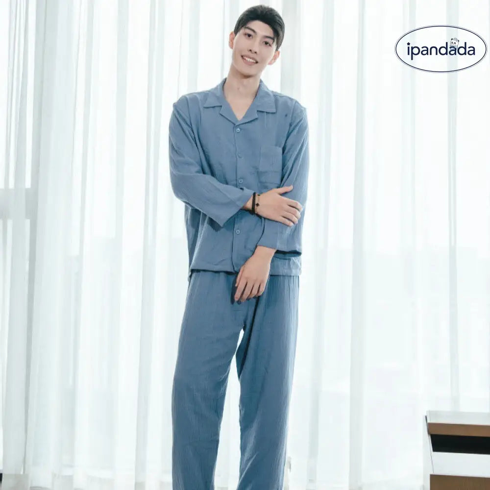 ダブルレイヤー コットン パジャマ 春秋  カップル 家庭服 長袖 長パンツ セット 春用 外出可 ペア 部屋着 ID2239