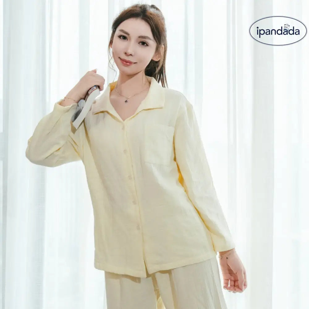 ダブルレイヤー コットン パジャマ 春秋  カップル 家庭服 長袖 長パンツ セット 春用 外出可 ペア 部屋着 ID2239