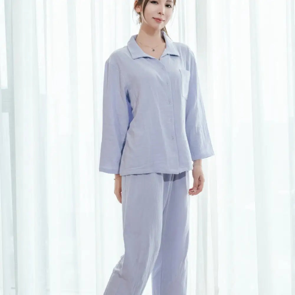 ダブルレイヤー コットン パジャマ 春秋 カップル 家庭服 長袖 長パンツ セット 春用 外出可 ペア 部屋着 ID2239 女性 パープル / レディースＭ カップル＞セットアップ