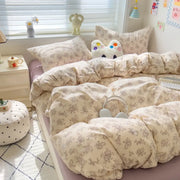 ID930 蝶結柄/チェック柄/花柄 フランネル 水洗いコットン 四点セット 三点セット 掛け布団カバー ベッドシーツ ピローケース 枕カバー おしゃれ ガーリー かわいい 韓国風 シングル セミダブル ダブル クイーン タイプ①