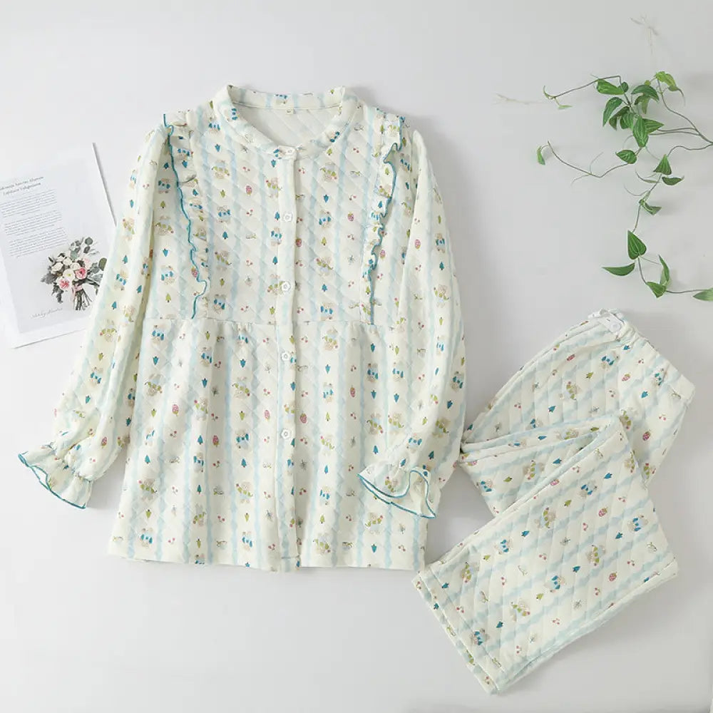 エアコットン 産後 授乳服 秋冬 ピュアコットン 妊婦パジャマ 秋冬シーズン 大きいサイズ 妊娠期間用 パジャマセット ID2328 タイプ⑤ / M