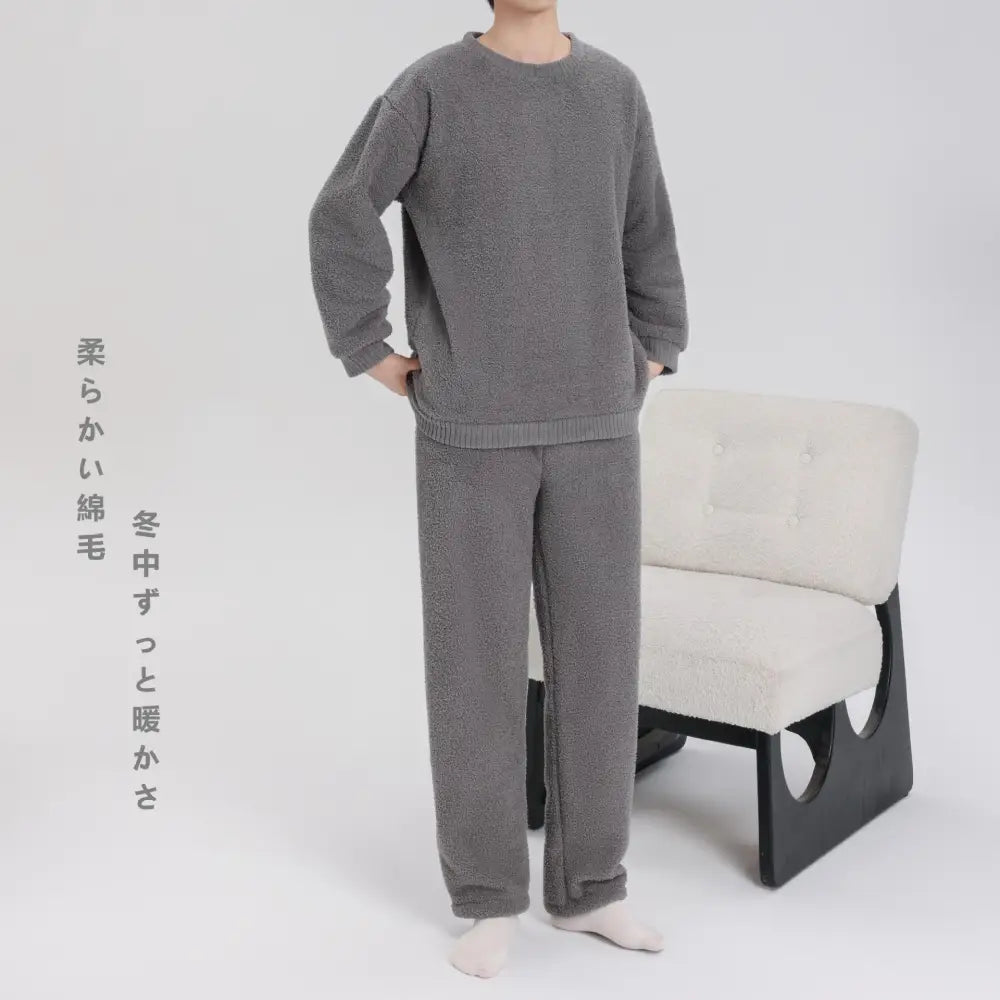 フリース パジャマ 男女兼用 秋冬用 フランネル 厚手 サンゴフリース カップル ルームウェア ラウンドネック プルオーバー ID2346