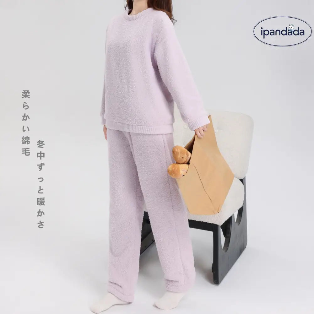 フリース パジャマ 男女兼用 秋冬用 フランネル 厚手 サンゴフリース カップル ルームウェア ラウンドネック プルオーバー ID2346