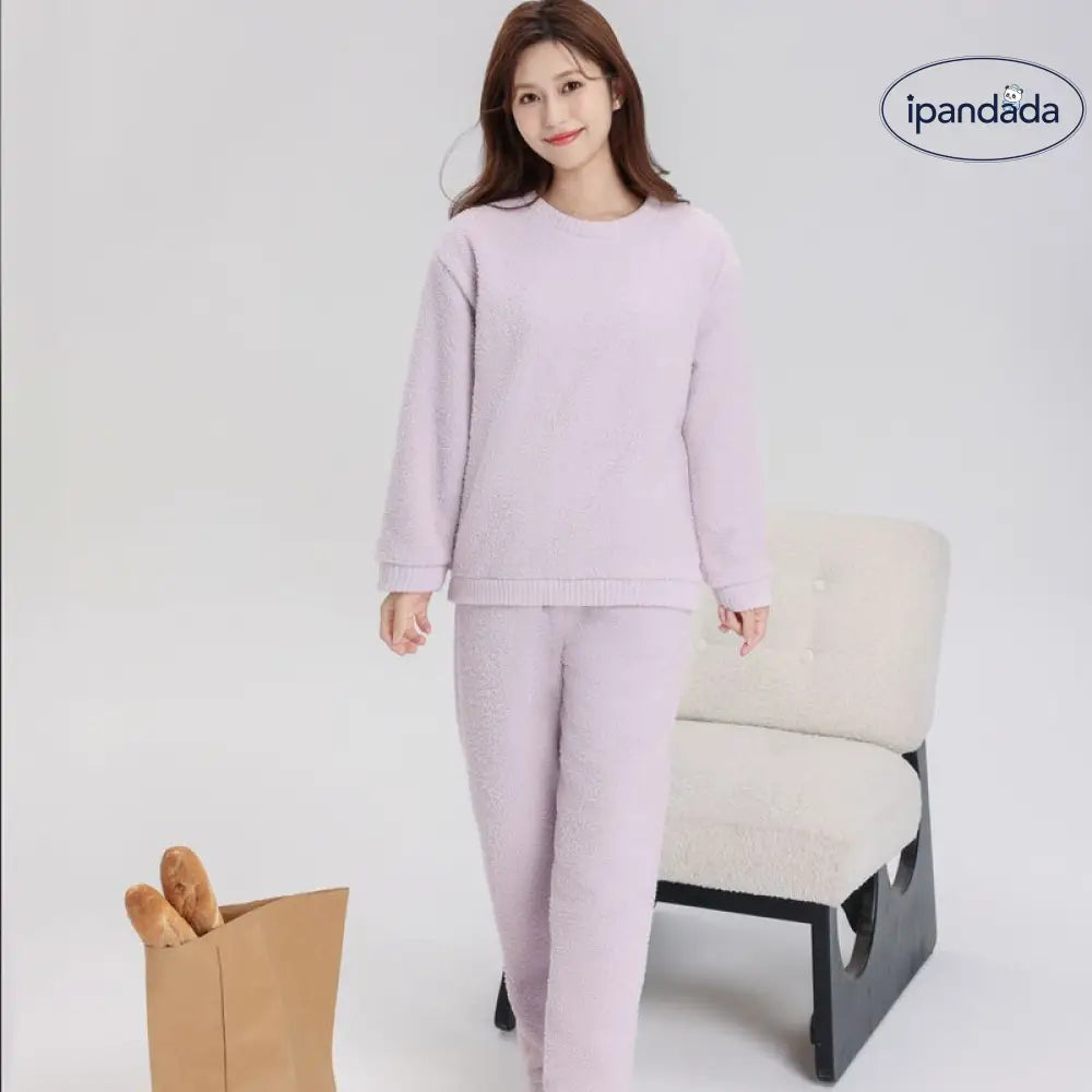 フリース パジャマ 男女兼用 秋冬用 フランネル 厚手 サンゴフリース カップル ルームウェア ラウンドネック プルオーバー ID2346